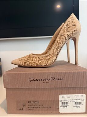 Gianvito Rossi Nude Lace Pointed-Toe Stiletto Pumps